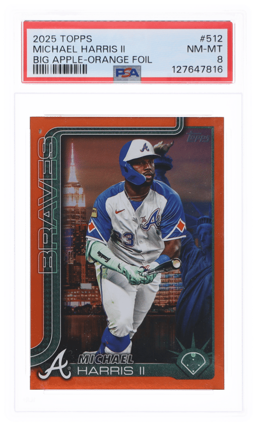 2025 Topps Fanatics Fest Big Apple Orange Foil Michael Harris II #512 6/25 PSA 8