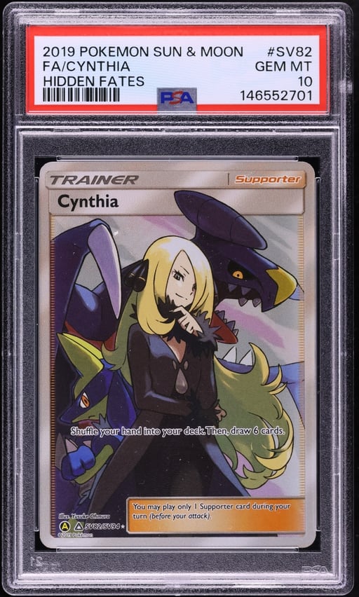 2019 Pokemon Sun & Moon Hidden Fates Shiny Vault Full Art Cynthia #SV82 PSA 10 GEM MINT