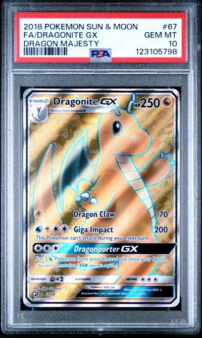 2018 POKEMON SUN & MOON DRAGON MAJESTY #67 FULL ART/DRAGONITE GX PSA 10