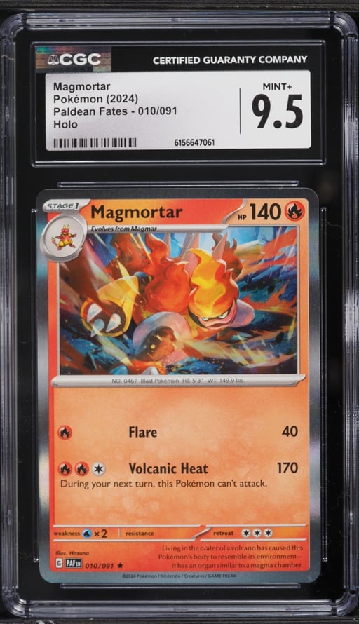 2024 Pokemon Scarlet & Violet Paldean Fates Holo Magmortar #10 CGC 9.5 MINT+