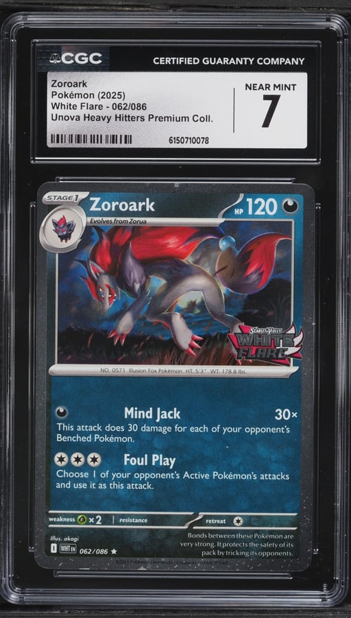 2025 Pokemon Scarlet & Violet White Flare Unova Heavy Hitters Premium Zoroark #62 CGC 7 NRMT