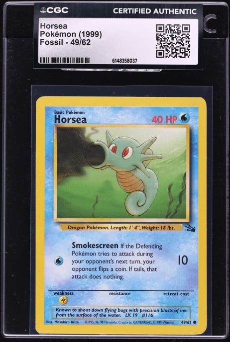1999 Pokemon Fossil Horsea #49 CGC AUTH