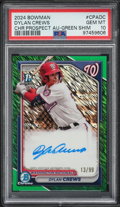 2024 Bowman Chrome Green Shimmer Dylan Crews PROSPECT AUTO /99 #CPA-DC PSA 10 GEM MINT