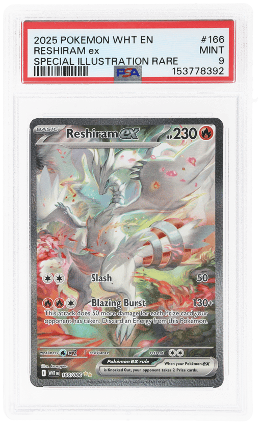 2025 Pokemon Scarlet and Violet White Flare Special Illustration Rare Reshiram Ex #166 PSA 9
