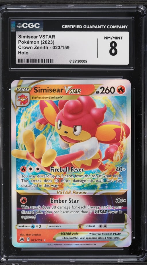 2023 Pokemon Sword & Shield Crown Zenith Holo Simisear VSTAR #23 CGC 8 NM-MT