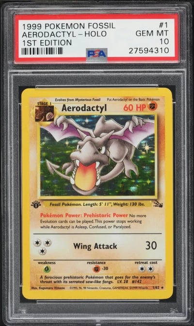 1999 Pokemon Fossil 1st Edition Holo Aerodactyl #1 PSA 10 GEM MINT