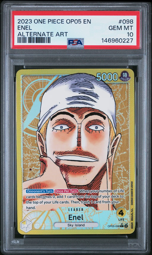 2023 ONE PIECE OP05-AWAKENING OF THE NEW ERA 098 ENEL ALTERNATE ART PSA 10
