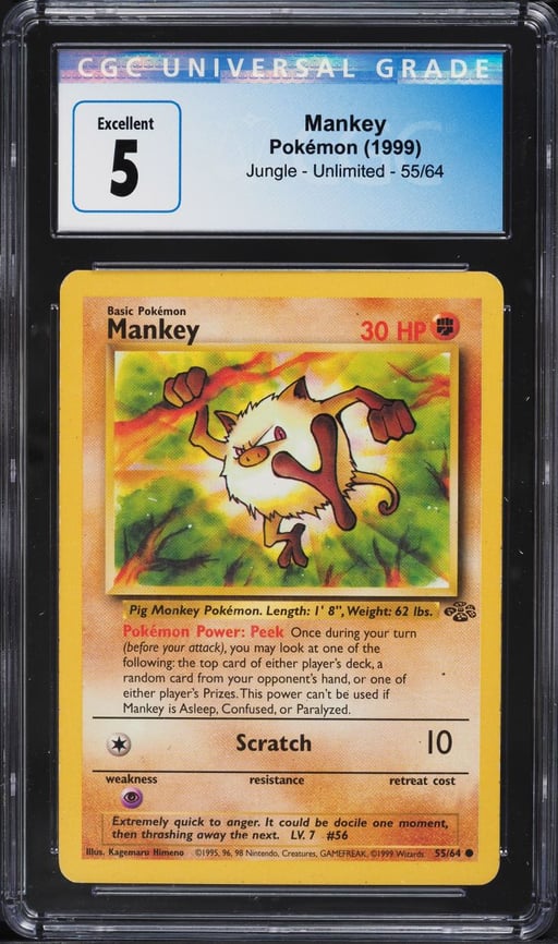 1999 Pokemon Jungle Mankey #55 CGC 5 EX