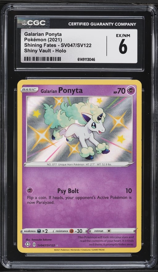 2021 Pokemon Sword & Shield Shining Fates Shiny Galarian Ponyta #SV047 CGC 6 EXMT