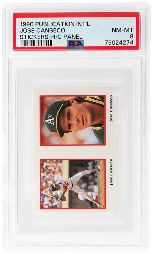 1990 Publication International Stickers Hand Cut Panel Jose Canseco PSA 8