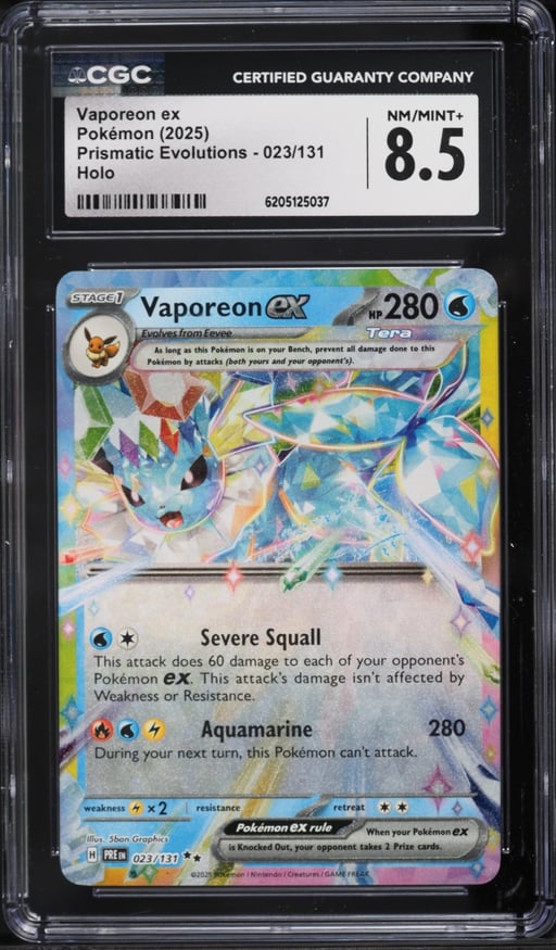2025 Pokemon Scarlet & Violet Prismatic Evolutions Holo Vaporeon Ex #23 CGC 8.5 NM-MT+