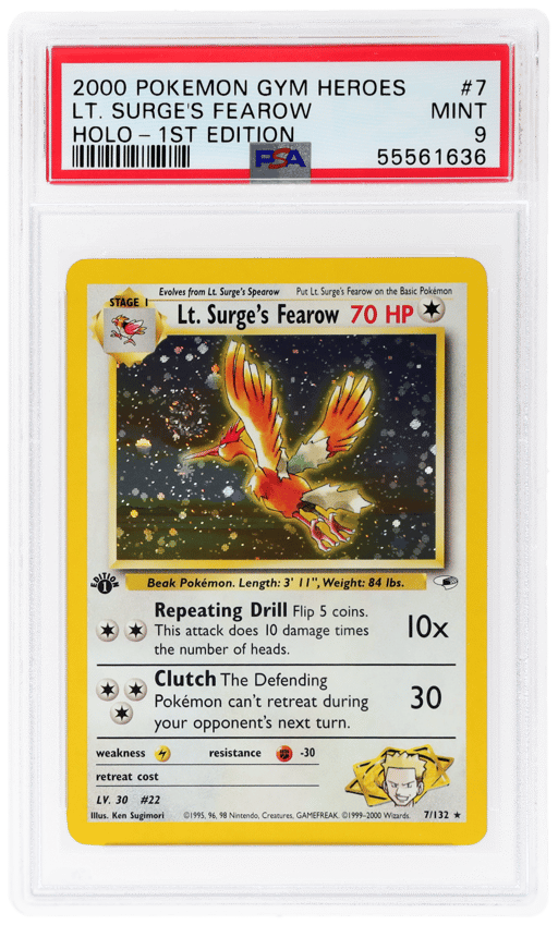 2000 Pokemon Gym Heroes 1st Edition Holo Lt. Surge's Fearow #7 PSA 9