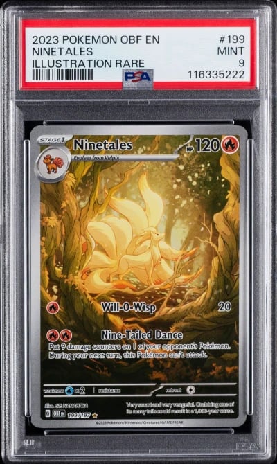 2023 POKEMON OBF EN-OBSIDIAN FLAMES ILLUSTRATION RARE #199 NINETALES PSA 9