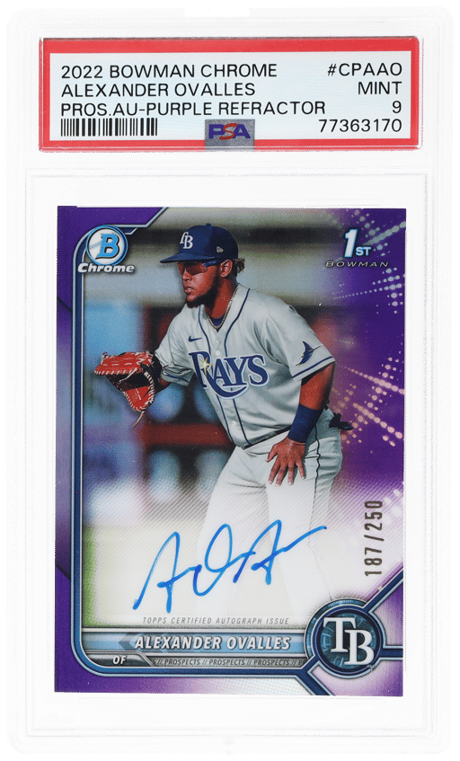 2022 Bowman Chrome Prospect Autograph Purple Refractor Alexander Ovalles #CPAAO 187/250 PSA 9