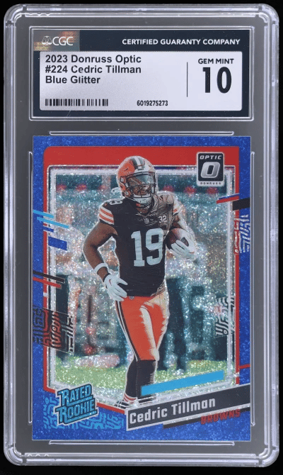 2023 Donruss Optic Rated Rookie Blue Glitter Cedric Tillman #224 CGC 10