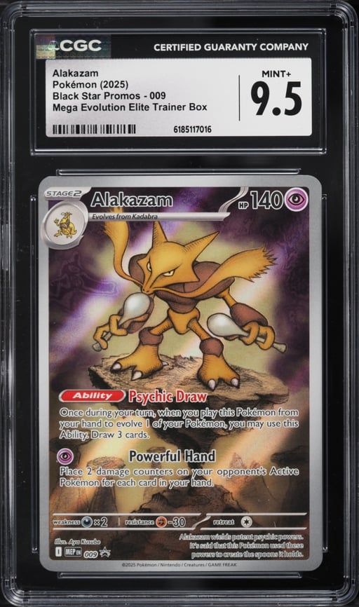 2025 Pokemon Mega Evolution Black Star Promo ETB Full Art Alakazam #9 CGC 9.5 MINT+