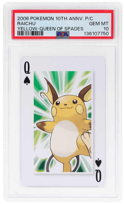2006 Pokemon Center 10th Anniversary Playing Cards Yellow Deck Queen of Spades Raichu PSA 10
