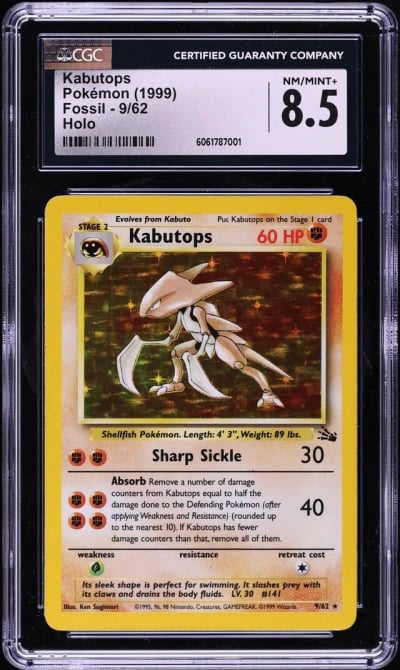 1999 Pokemon Fossil Holo Kabutops #9 CGC 8.5 NM-MT+
