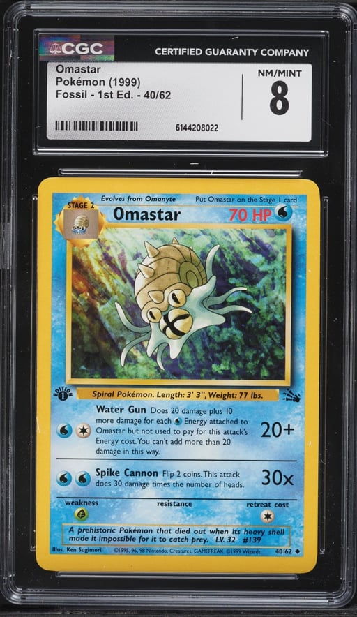 1999 Pokemon Fossil 1st Edition Omastar #40 CGC 8 NM-MT