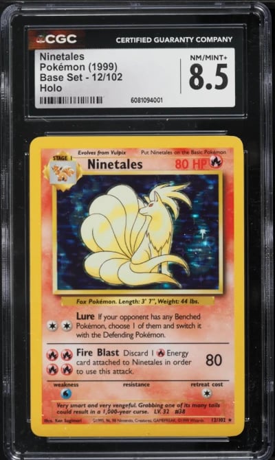 1999 Pokemon Base Set Holo Ninetales #12 CGC 8.5 NM-MT+