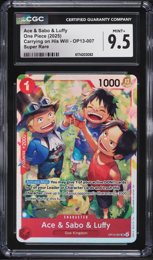2025 One Piece Carrying On His Will SR Ace & Sabo & Luffy #OP13-007 CGC 9.5 MINT+
