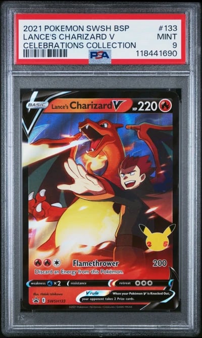 2021 POKEMON SWSH BLACK STAR PROMO CELEBRATIONS COLL LANCE'S CHARIZARD V PSA 9