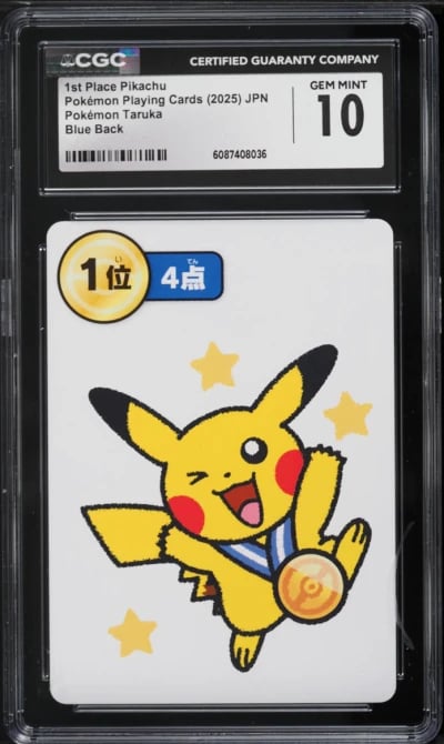2025 Pokemon Japanese Playing Cards Taruka Blue Back 1st Place Pikachu CGC 10 GEM MINT