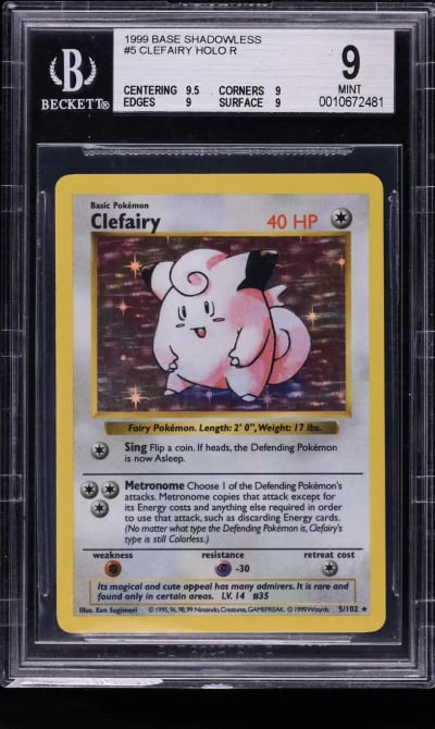 1999 Pokemon Base Set Shadowless Holo Clefairy #5 BGS 9 MINT