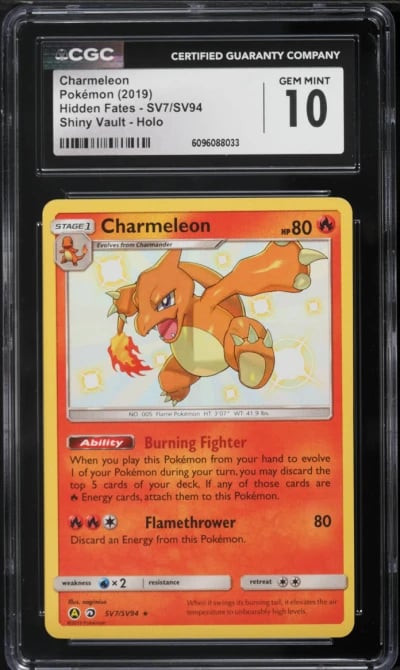 2019 Pokemon Sun & Moon Hidden Fates Shiny Charmeleon #SV7 CGC 10 GEM MINT