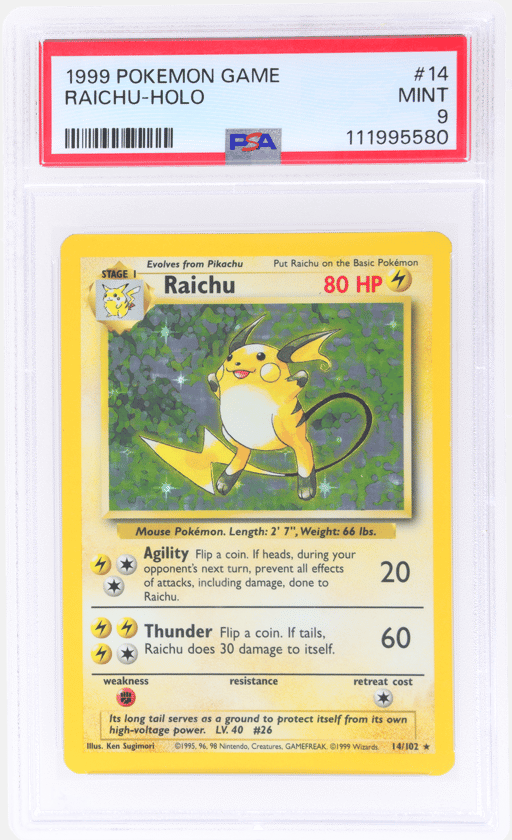 1999 Pokemon Base Set Holo Raichu #14 PSA 9