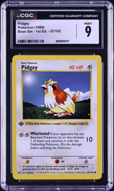 1999 Pokemon Base Set Shadowless 1st Edition Pidgey #57 CGC 9 MINT