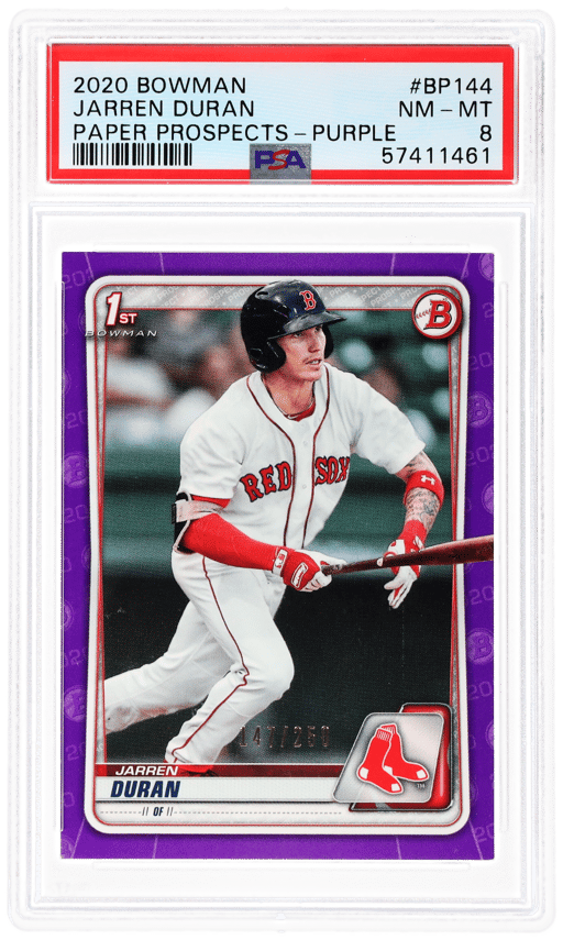 2020 Bowman Paper Prospect Purple Jarren Duran #BP144 147/250 PSA 8