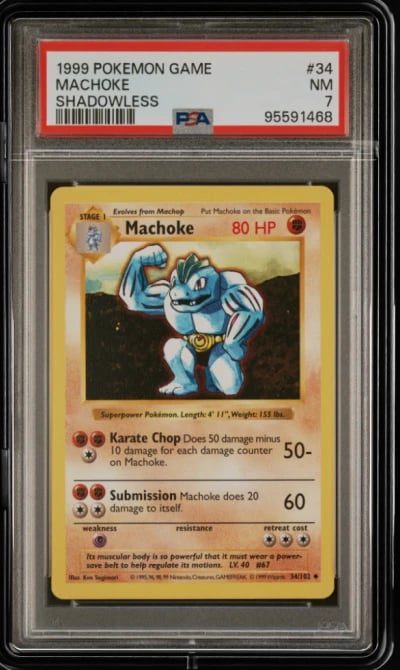 1999 POKEMON BASE SET SHADOWLESS #34 MACHOKE PSA 7