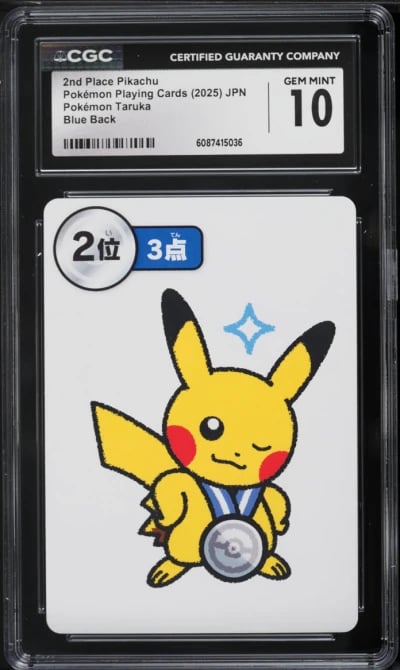2025 Pokemon Japanese Playing Cards Taruka Blue Back 2nd Place Pikachu CGC 10 GEM MINT