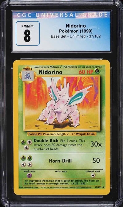 1999 Pokemon Base Set Nidorino #37 CGC 8 NM-MT