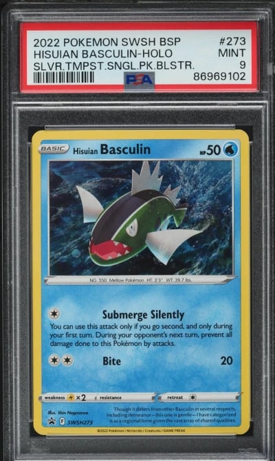 2022 Pokemon SWSH Black Star Promo Silver Tempest Holo Hisuian Basculin PSA 9