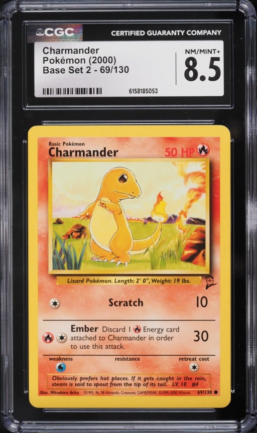 2000 Pokemon Base Set 2 Charmander #69 CGC 8.5 NM-MT+