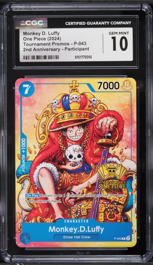 2024 One Piece Promo 2nd Anniversary Participant Alt Art Monkey D. Luffy #P-043 CGC 10 GEM MINT