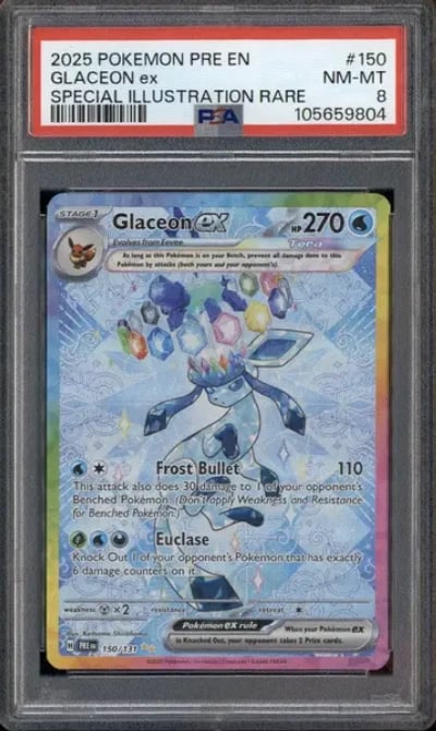 2025 Pokemon Pre EN Prismatic Evolutions Special Rare #150 Glaceon Ex PSA 8