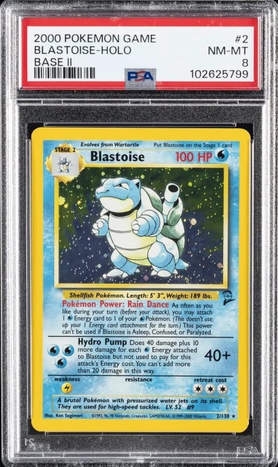 2000 POKEMON BASE SET 2 #2 BLASTOISE-HOLO PSA 8
