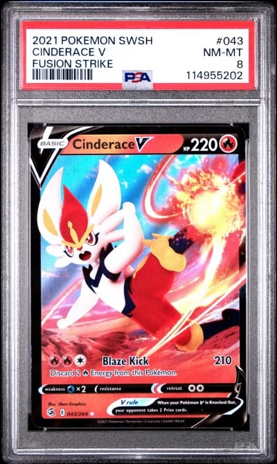 2021 POKEMON SWORD & SHIELD FUSION STRIKE #043 CINDERACE V PSA 8