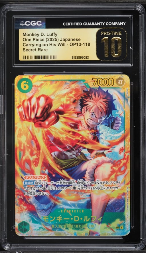 2025 One Piece Japanese Carrying On His Will SEC Monkey D. Luffy #OP13-118 CGC 10 PRISTINE