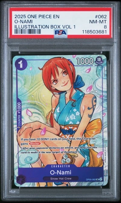 2025 ONE PIECE PROMOS ILLUSTRATION BOX VOL 1 #062 O-NAMI PSA 8