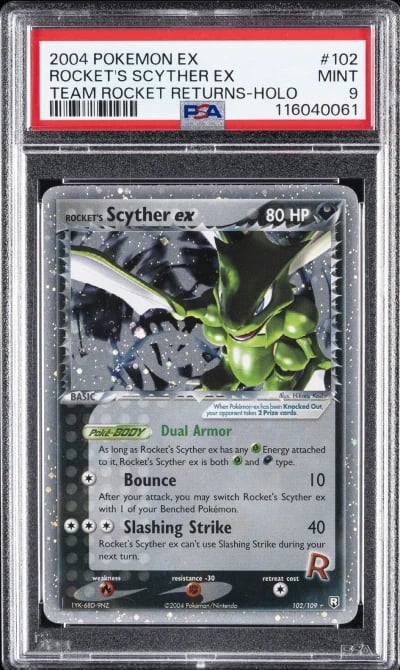 2004 POKEMON EX TEAM ROCKET RETURNS #102 ROCKET'S SCYTHER EX-HOLO PSA 9