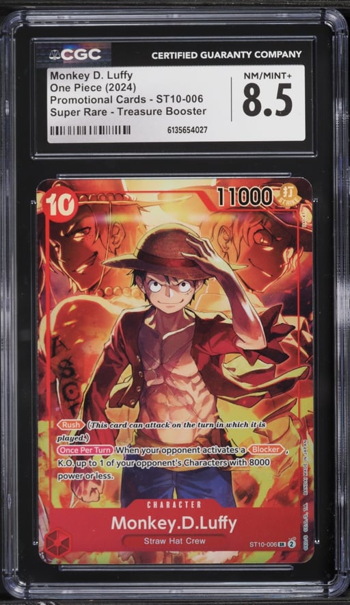 2024 One Piece Promo Cards Treasure Booster SR Monkey D. Luffy #ST10-006 CGC 8.5 NM-MT+