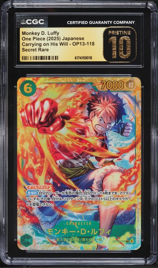 2025 One Piece Japanese Carrying On His Will SEC Monkey D. Luffy #OP13-118 CGC 10 PRISTINE