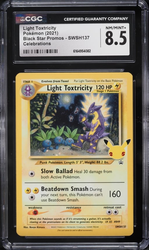 2021 Pokemon Sword & Shield Promo Celebrations Holo Light Toxtricity #137 CGC 8.5 NM-MT+