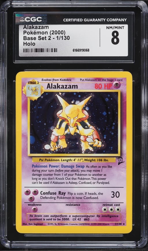 2000 Pokemon Base Set 2 Holo Alakazam #1 CGC 8 NM-MT