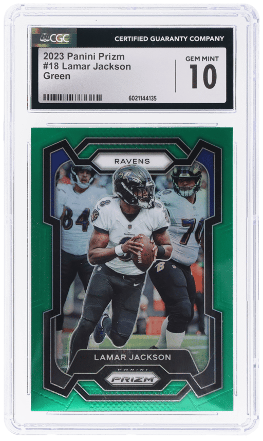2023 Panini Prizm Prizms Green Lamar Jackson #18 CGC 10