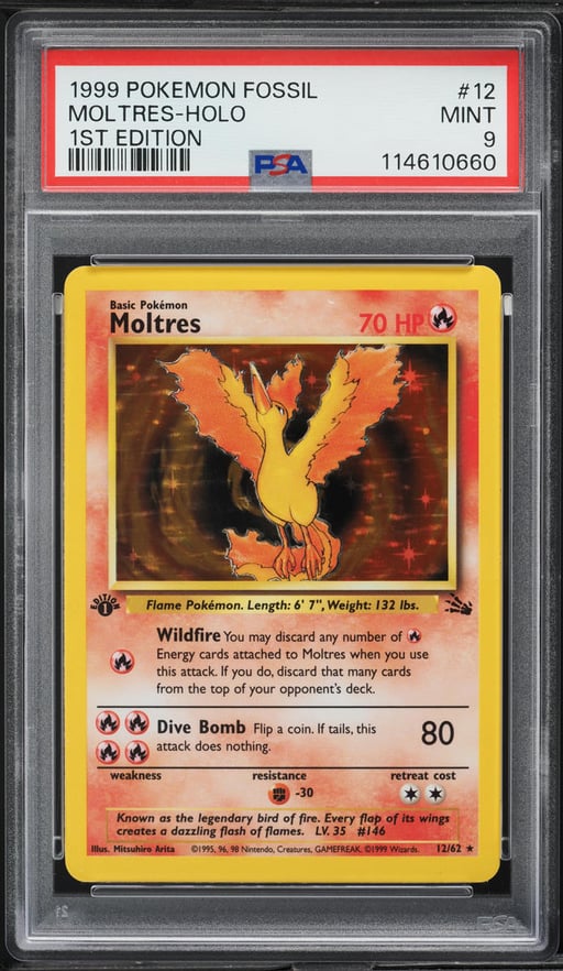 1999 Pokemon Fossil 1st Edition Holo Moltres #12 PSA 9 MINT